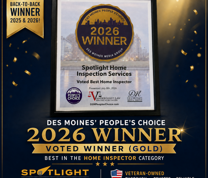 Spotlight Home Inspection Services, 2026 Des Moines’ People’s Choice Gold winner for Best Home Inspector.